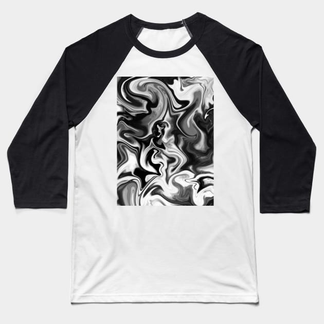 Fluid Black and White Marbleized Ink Baseball T-Shirt by Art by Deborah Camp